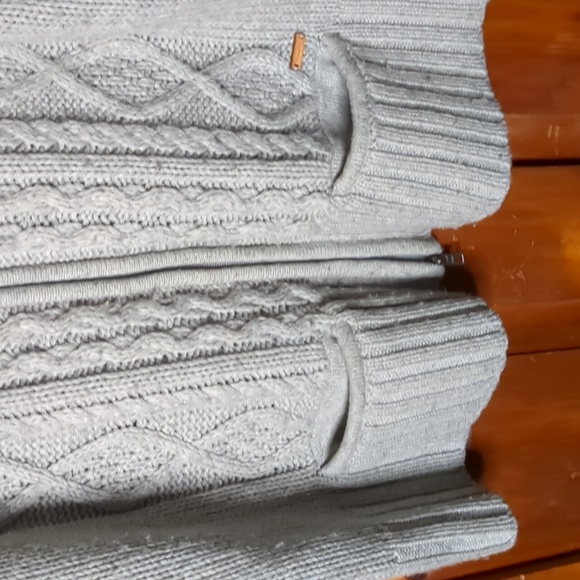 ROOTS* vintage cable knit 2/3n wide sleeve zip front lambswool cardigan sweater - Picture 9 of 13